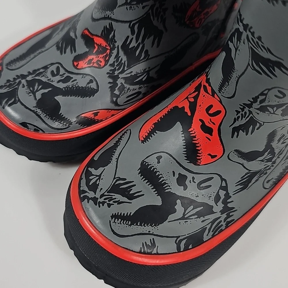 NIB Bogs Kids Skipper Cool Dino Rain Boots Size 5 Red Gray Waterproof Outdoor